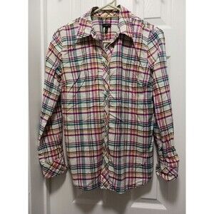 Talbots‎ Cotton Shirt Plaid Long Sleeve Button Up Pink Multicolor XS
